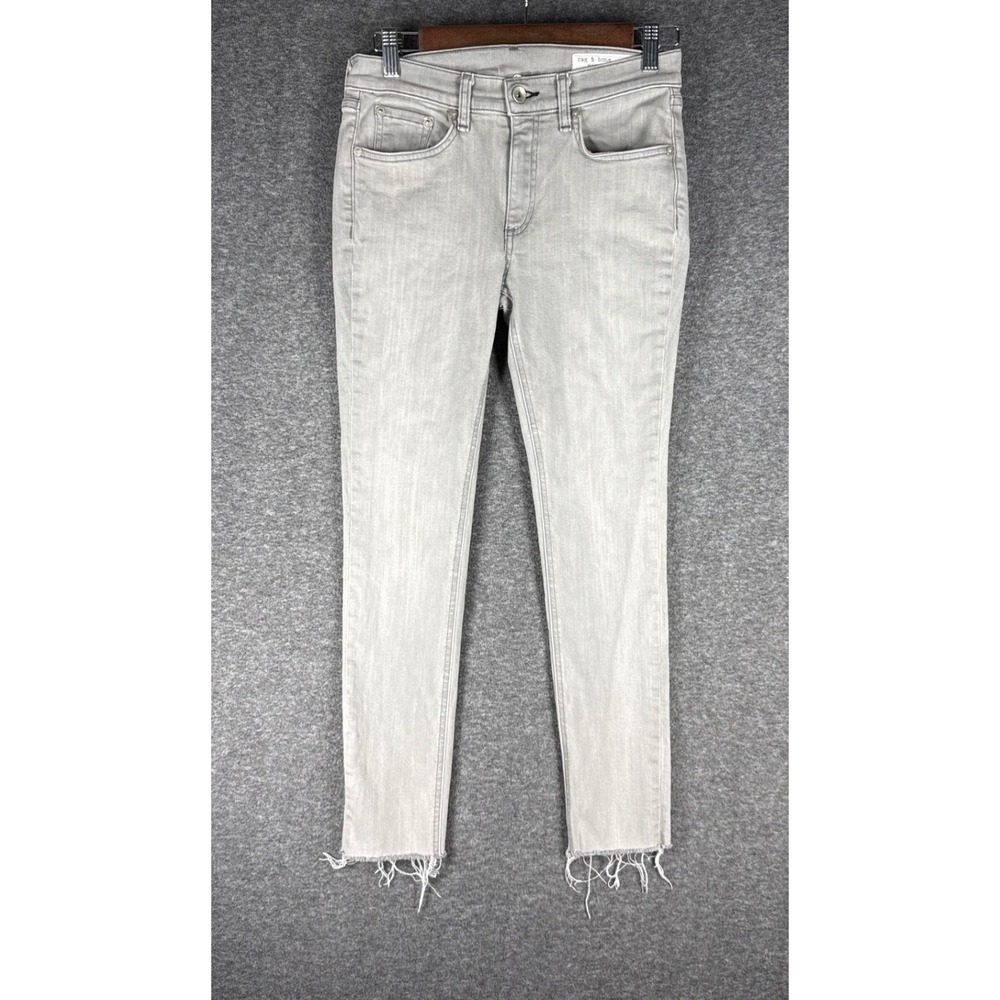 Rag & Bone Cate Mid Rise Ankle Skinny Jeans Womens 27 Burmese Grey Raw Hem USA